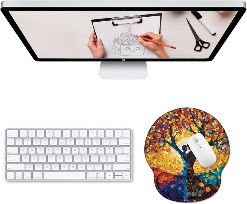 Hancynir Ergonomic Mouse Pad Wrist Support, Tree of Life Gel Mouse Pads with Wrist Rest, Computer Mousepad for Desk with Non-Slip PU Base, Comfortable Mouse Pad for Office Accessories Supplies Decor - Image 2